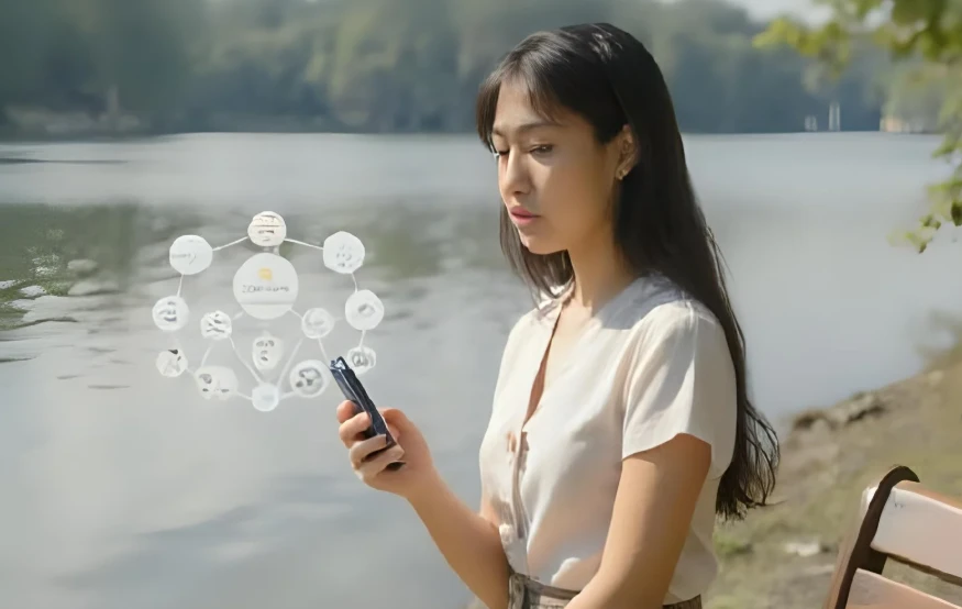 제휴 마케팅 네트워크를 연결하고 홍보 전략을 세우는 한국인 여성