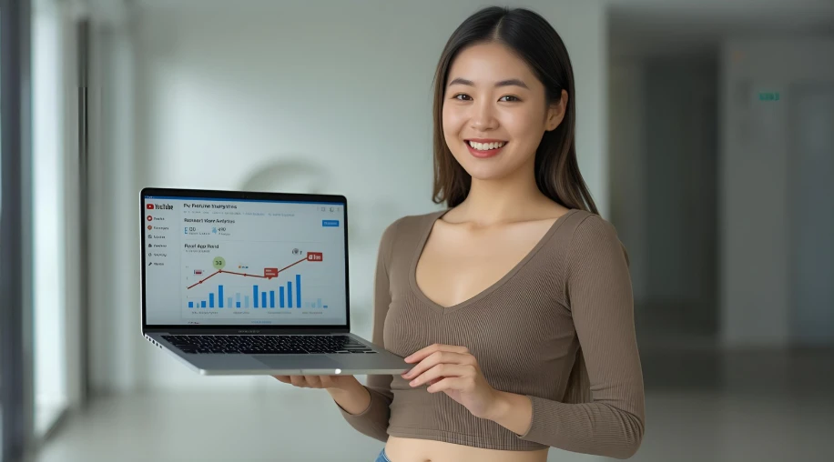 유튜브 광고 수익을 확인하는 한국인 여성