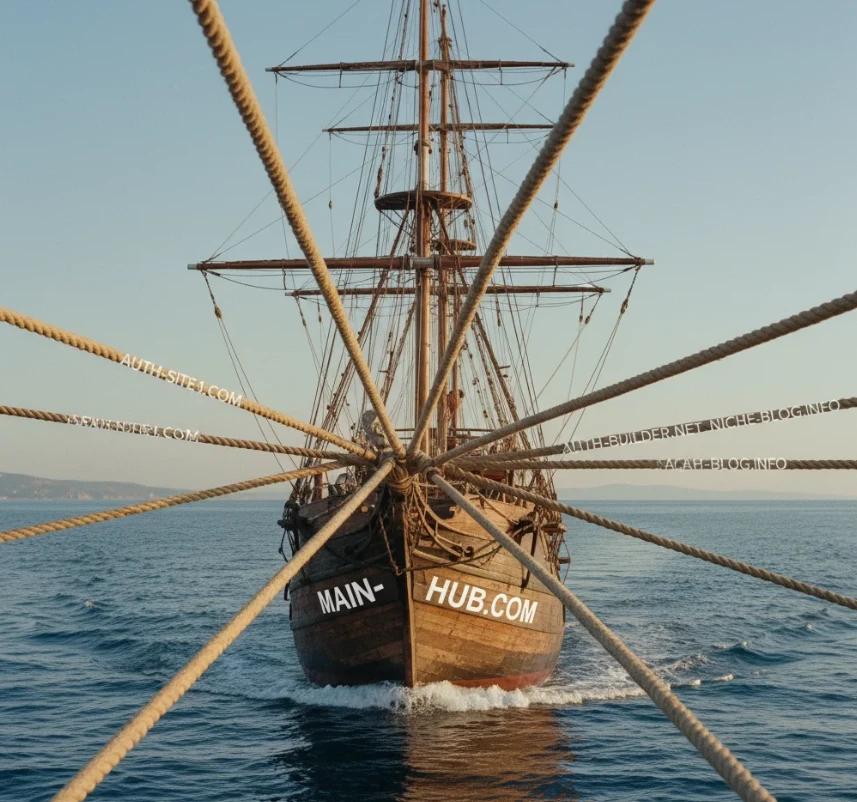 여러 개의 밧줄이 하나의 배를 끌어당기는 모습