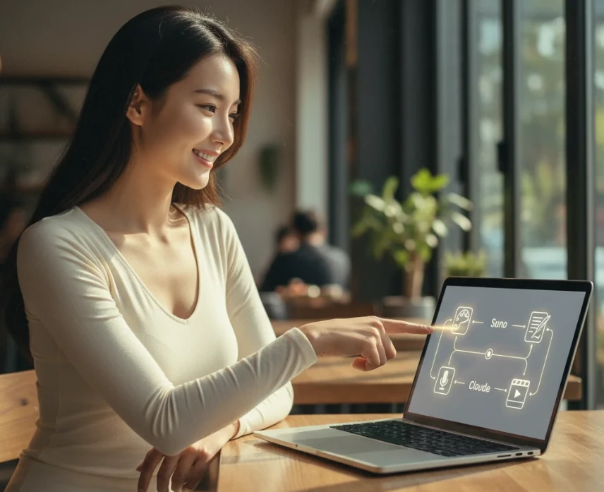 다양한 AI 툴을 활용하여 롱폼 콘텐츠를 제작하는 한국인 여성