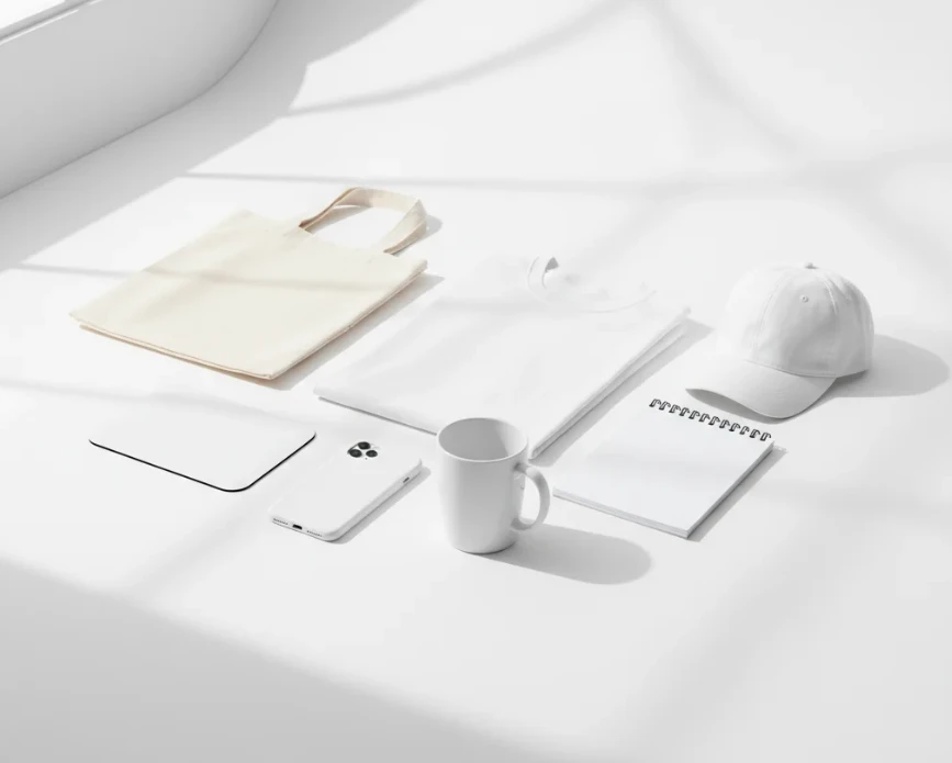 휴대폰 케이스, 머그컵, 티셔츠 등 프린트 온 디맨드 제품이 놓여 있는 이미지