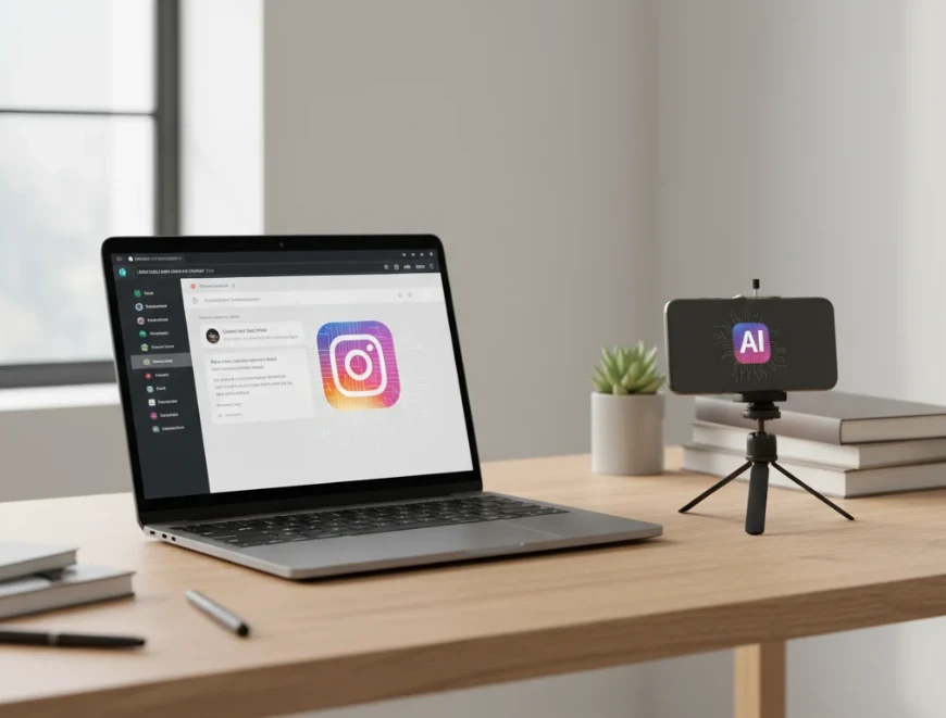 노트북 화면에 챗GPT와 인스타그램 아이콘이 보이는 이미지