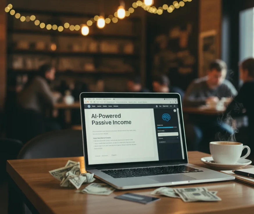 노트북 화면에 블로그 글과 함께 달러 지폐가 놓인 이미지