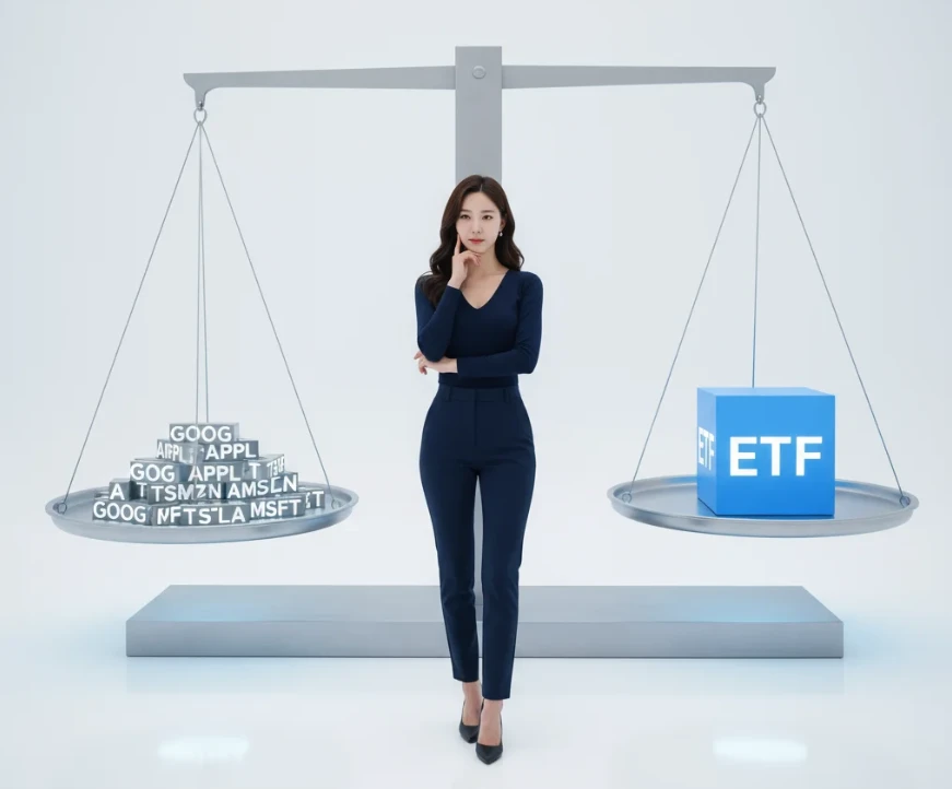 직접 투자와 ETF 투자의 장단점을 비교하는 20대 한국 여성