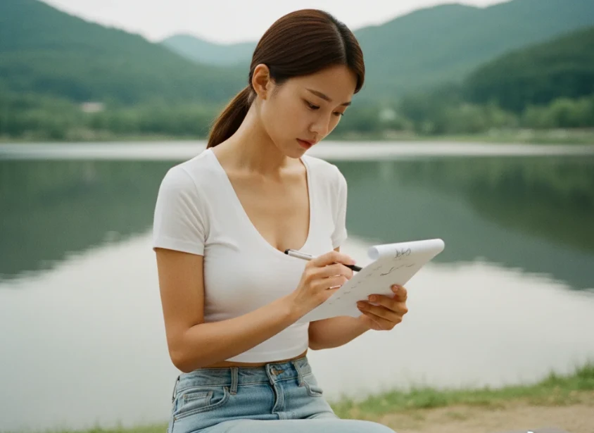 유튜브 영상 업로드 전 놓치기 쉬운 아동용 여부 및 리믹스 허용 등 필수 체크리스트를 확인하는 20대 한국 여성