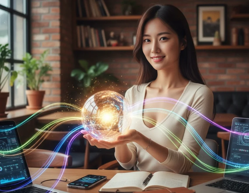 하나의 핵심 콘텐츠를 다중 플랫폼에 재가공하여 수익을 복리처럼 증폭시키는 원소스 멀티유즈 전략을 실행하는 20대 한국 여성