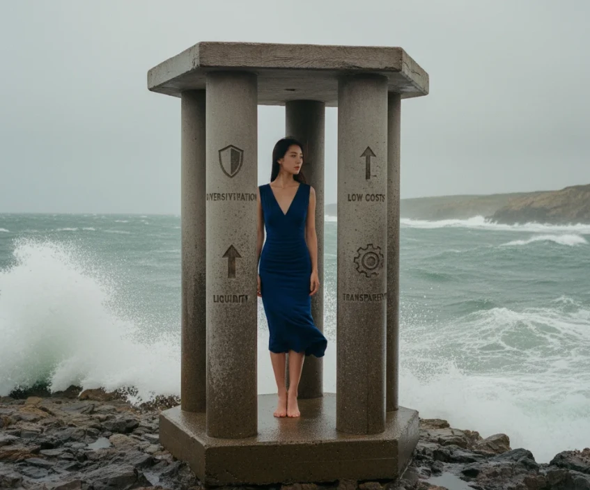 4가지 장점 기둥으로 변동성의 파도로부터 보호받는 20대 한국 여성.