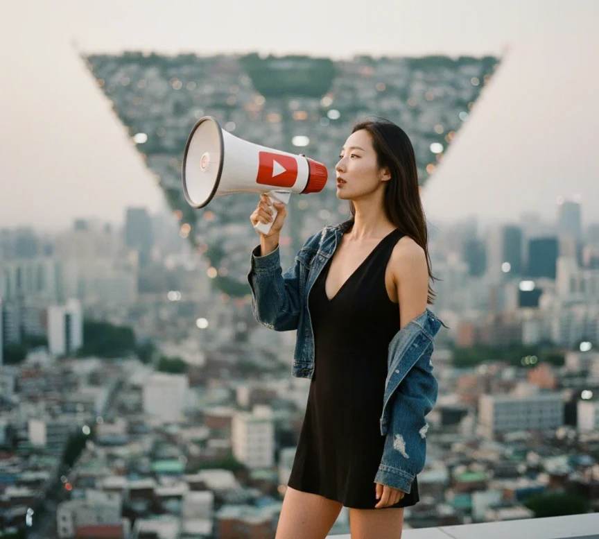 유튜브 채널을 마케팅 도구(확성기)로 활용하여 자체 상품을 홍보하는 한국 여성
