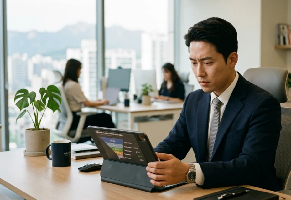 쇼핑몰 데이터를 분석하며 고민하는 모습